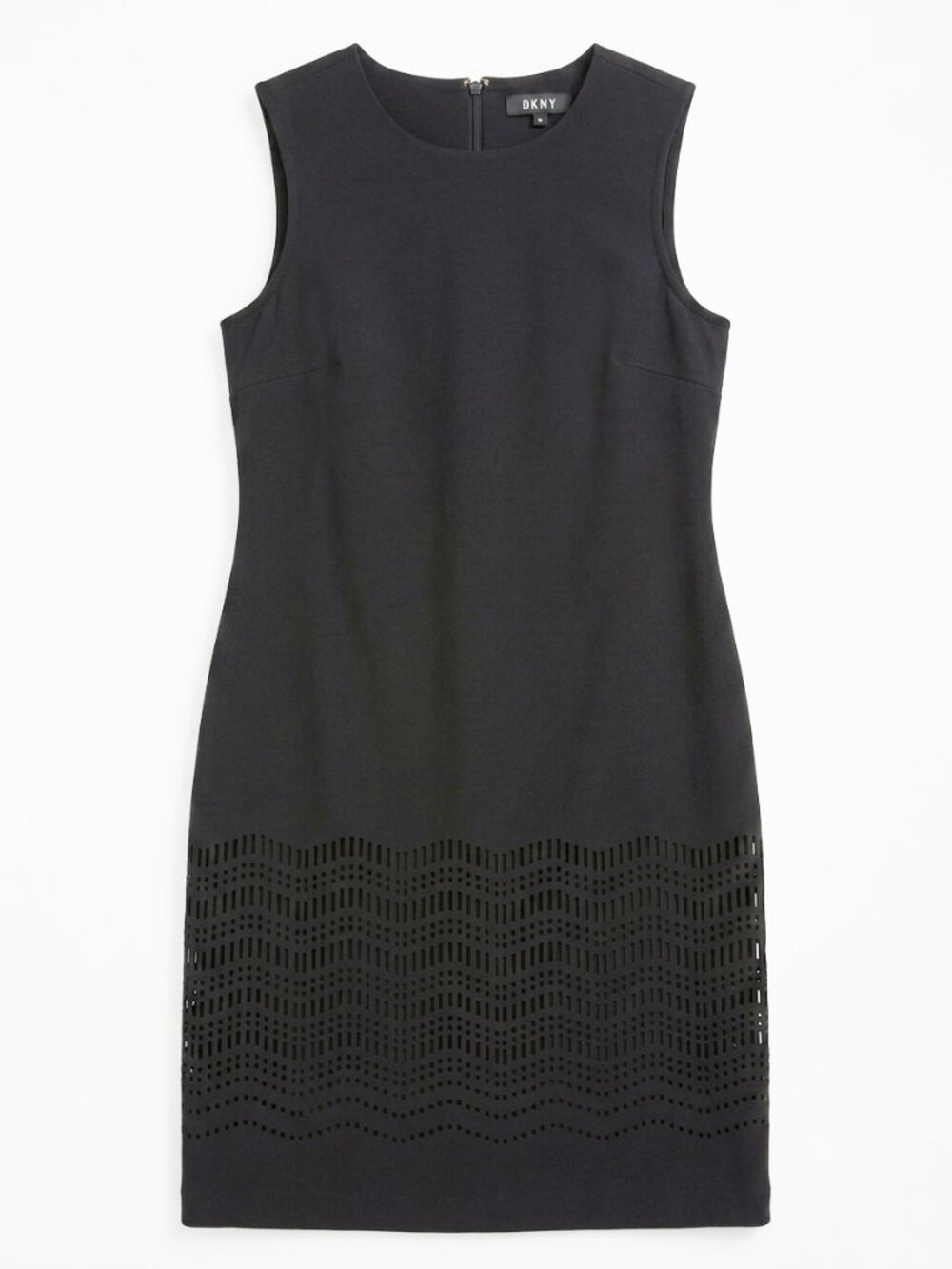 DKNY Black Laser Cut Hem Ponte Sheath Dress Sleeveless Size 6